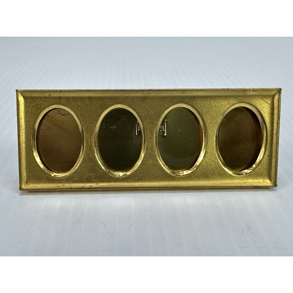 Antique Miniature 4" x 1 1/2" Gold Tone Frame 4 Oval Portrait Openings